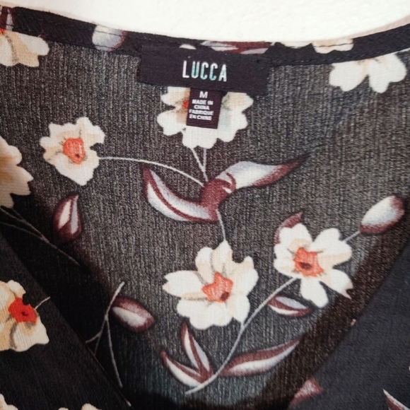 Lucca Floral Lace Up Boho Flowy Blouse M - Picture 3 of 5